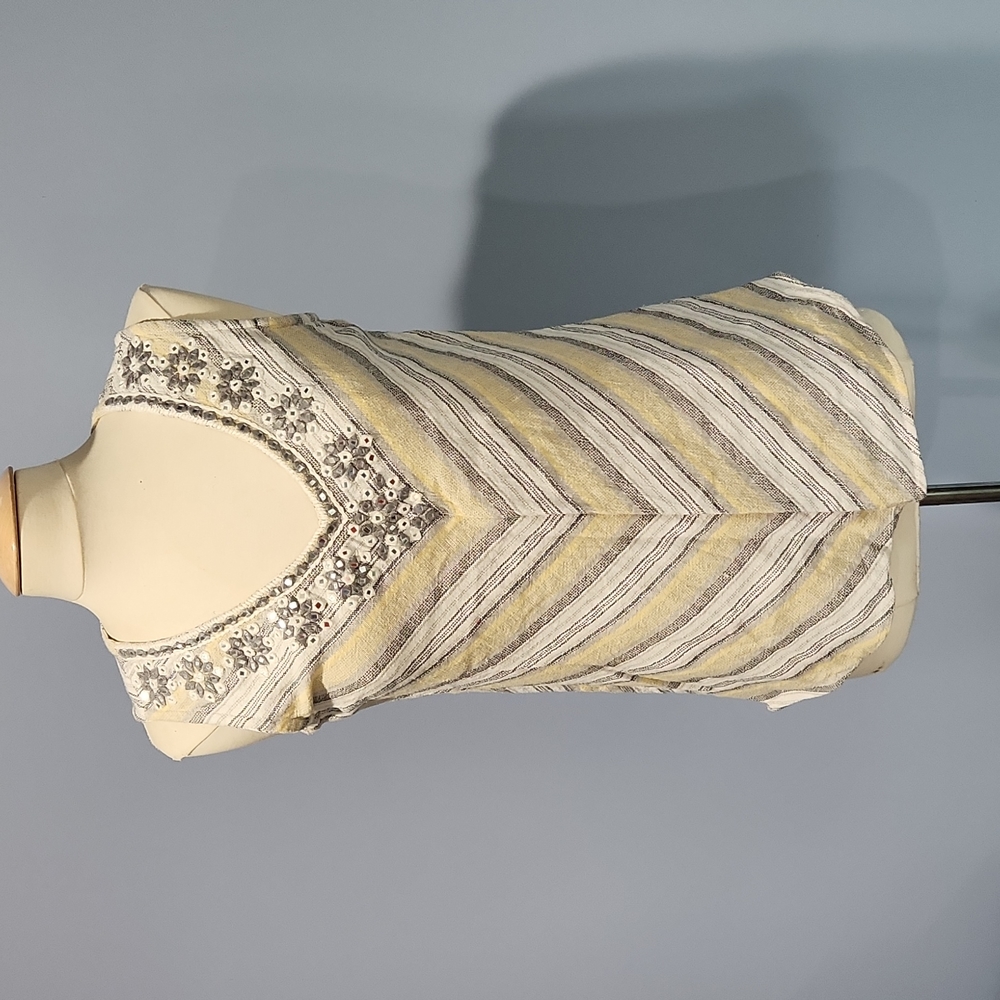Soft Surroundings yellow and gray sleeveless embellished top